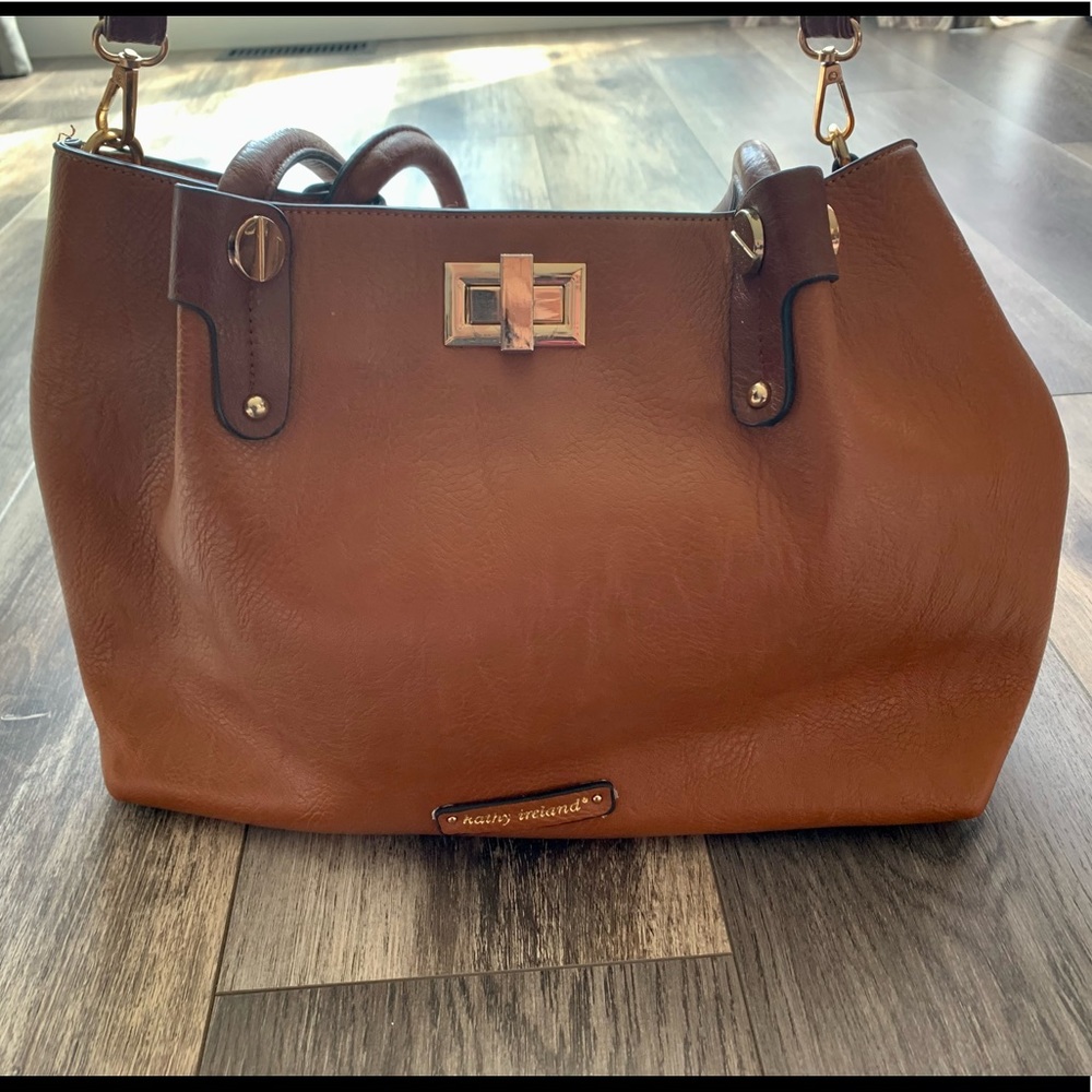 Kathy Ireland Satchel Purse Shoulder Bag Brown Leather